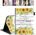 Case for Amazon Kindle Fire 7 Tablet (7 Display 9th/7th Generation 2019/2017 Release) - PU Leather Folio Case with Smart Auto Wake/Sleep Floral Christian Quotes Bible Verse Phil 4:13