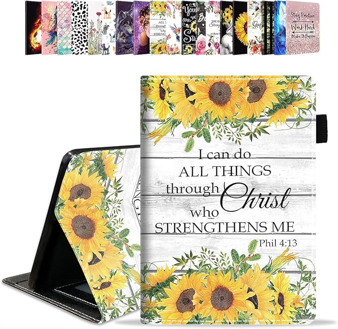 Case for Amazon Kindle Fire HD 10 &amp 10 Plus Tablet 10.1 (13th/11th Generation 2023/2021 Release) - PU Leather Folio Case with Smart Auto Wake/Sleep Floral Quote Bible Verse Phil 4:13