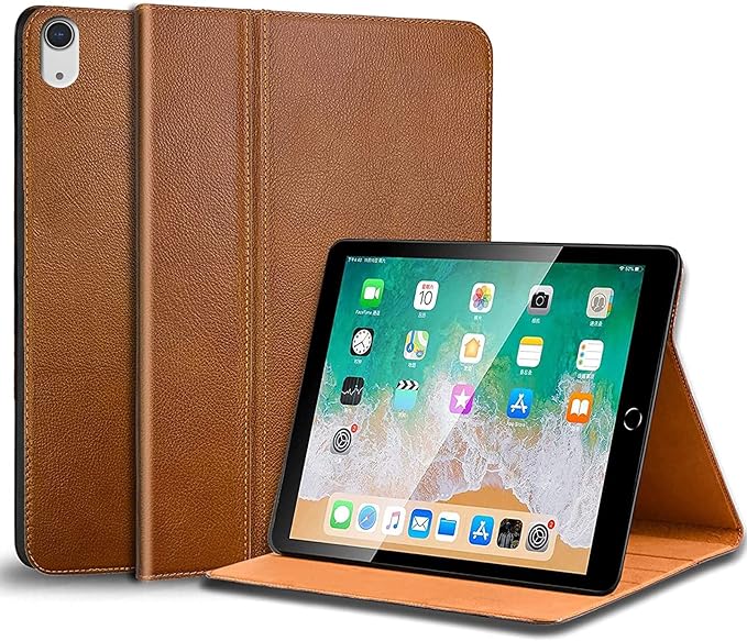 Gexmil Leather Case for iPad Air 11 Inch M4/M3/M2 (2026/2025/2024)iPad Air 10.9 Inch 5th/4th Generation 2022/2020 Top Grain Leather Cover Auto Sleep/Wake Adjustable StandYellow Brown