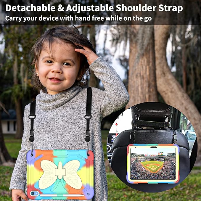 Dteck iPad A16/10th Generation 2025/2022 Case with Kickstand Butterfly Wings Pencil Holder Heavy Duty Hard Rugged Protective Kids Girls Cover for iPad 10th Gen 10.9 Inch 2022Colorful/Red