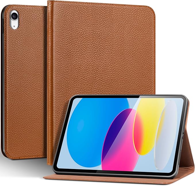 Genuine Leather Case for iPad 11th Gen 11 (2025/A16) &amp 10th Gen 10.9 (2022) | Slim Protective Cover with Adjustable Stand Auto Wake/Sleep Premium Leather | Brown