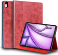 for Ipad Case Air 13-inch M4/M3/M2 2026/2025/2024(Model:A3461/A3462/A3268/A3269/A2898/A2899) Genuine Leather Cover Protective ShellAuto Wake/Sleep.Red