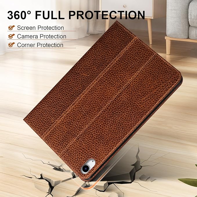 Genuine Leather Case for iPad 11th Gen 11 (2025/A16) &amp 10th Gen 10.9 (2022) | Slim Protective Cover with Adjustable Stand Auto Wake/Sleep Premium Leather | Yellow Brown