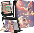 Kidcube for Kindle Fire HD 10/10 Plus Tablet Case - 13th/11th Generation (2023/2021) 10.1 Women Girls Boys Cute Astronaut Design Rotating Stand Pencil Holder Folio Cases for Amazon Fire HD 10/10 Plus