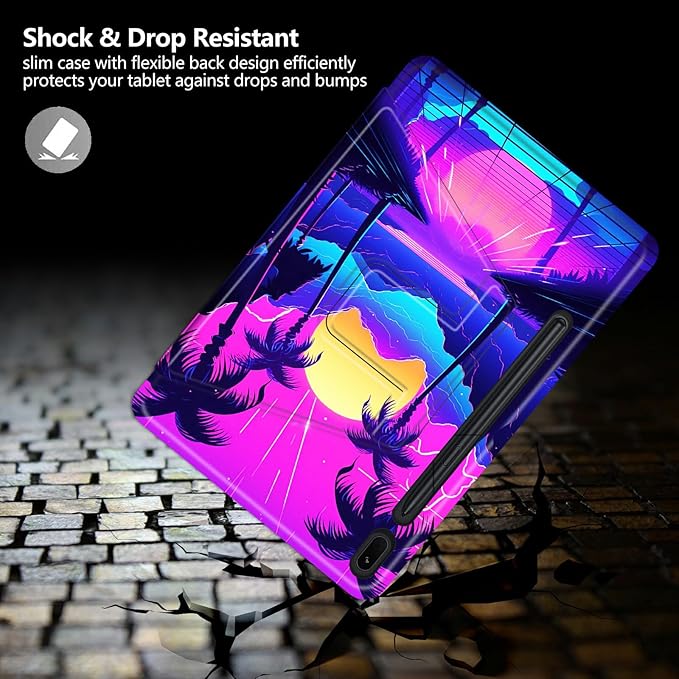 Case for Samsung Galaxy Tab S8 Plus 2022/S7 FE 2021/S7 Plus 2020 12.4 Inch Tropical Landscape Trees Theme 360 Degree Rotating Stand Smart Protective Cover for Samsung S7 FE Tablet