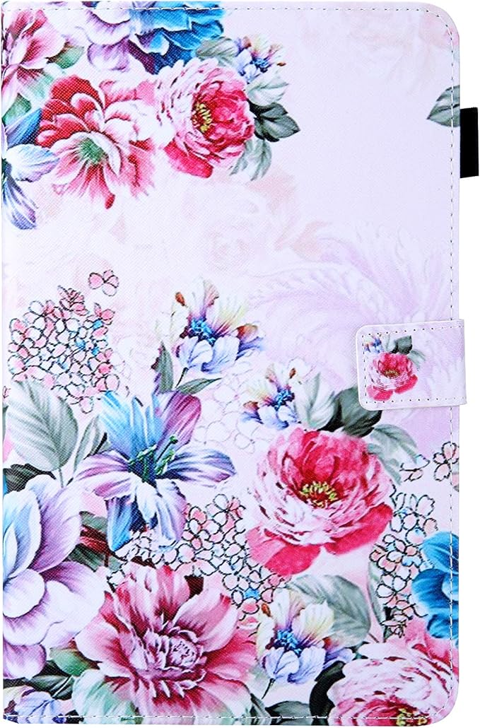 Case for 10.1 Amazon Kindle Fire HD 10 Tablet 9th/7th Generation 2019 and 2017 with Stylus Holder Card Slots [Auto Sleep/Wake] Smart Stand PU Leather TPU Magnetic Folio Cover Colorful Rose