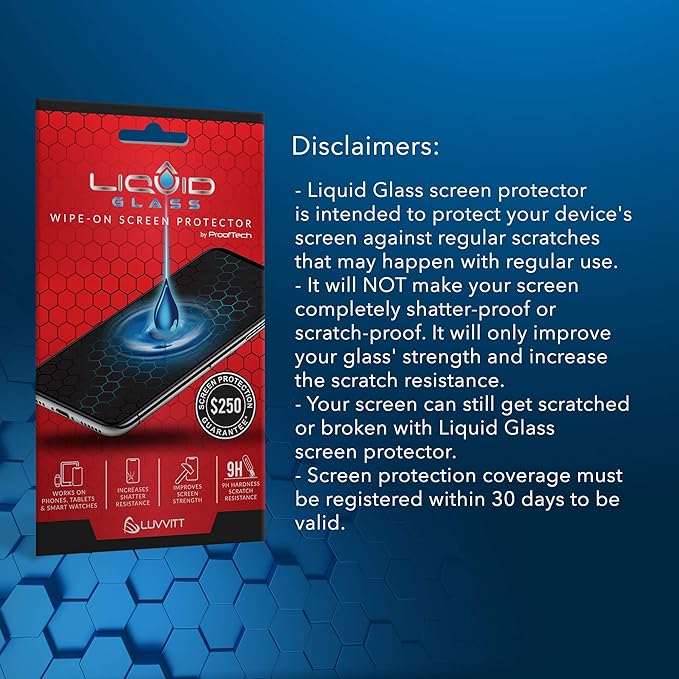 LUVVITT Liquid Glass Screen Protector With $250 Screen Protection - Scratch Resistant Wipe On Coating for All Smartphones Tablets Smartwatches - Universal