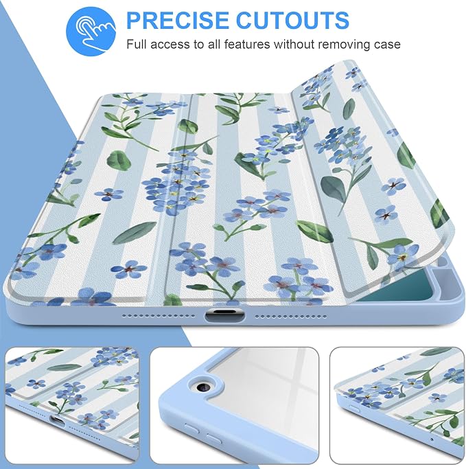Blue Watercolor Flowers&Stripes