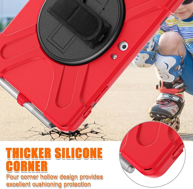 ZenRich Rugged Case for Surface Go 4 (2023)/Surface Go 3 (2021)/ Surface Go 2 (2020) Surface Go (2018) with Pen Holder Heavy Duty Shockproof Case with Stand Hand Strap and Shoulder Belt-Red