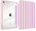 DONGKE Case for iPad (A16) 11th Generation 11 inch 2025 &amp iPad 10th Gen 10.9 inch 2022 [Built-in Pencil Holder] Clear Acrylic Back Trifold Stand Smart Cover Auto Sleep/Wake Pink Stripes