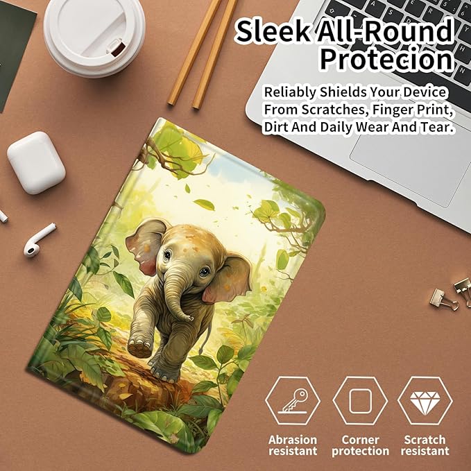 DIGTIALLL Case for iPad Air 5th/4th Generation (2022/2020 Release) 10.9/iPad Pro 11 2022/2021/2020 Release PU Leather Smart Premium Stand Protective Cover with Auto Sleep/WakeBaby Elephant