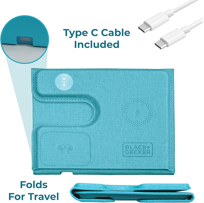 BLACK+DECKER 3 in 1 Charging Station for Apple Multiple Devices Wireless Foldable Travel Charger for Multiple Devices iPhone 17 16 15 14 13 Pro Max Plus Apple Watch Series/AirPods (Loch Ness)