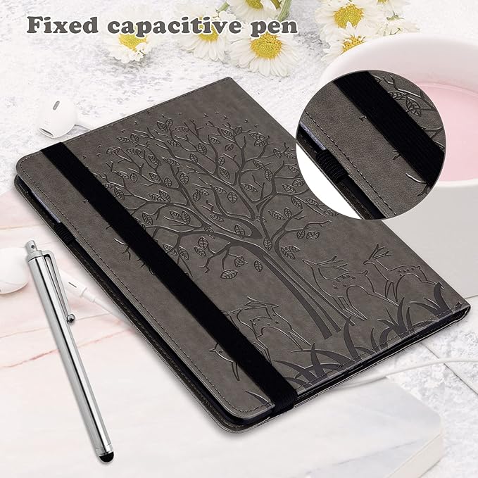 ALILANG for Kindle Fire Max 11 Case (13th Generation 2023 Release) Tree Embossed PU Leather Card Slot Shockproof Smart Cover for Kindle Fire Max 11 2023 Tablet Case -Gray