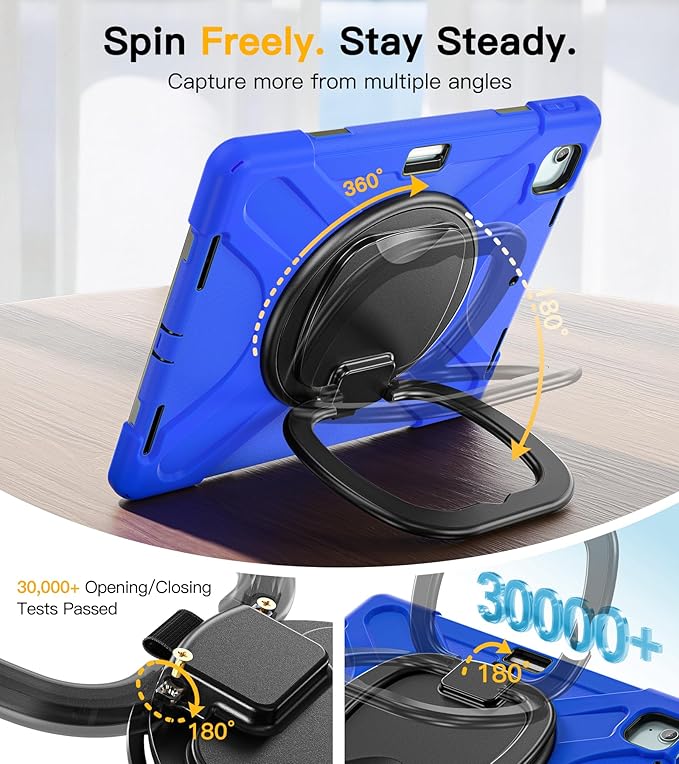 BRAECN for iPad Air 13 Inch Case M4 2026/M3 2025/M2 2024 iPad Pro 12.9 (6th/5th/4th/3rd Gen) Heavy Duty Shockproof Cover with Pencil Holder Rotating Handle Grip Kickstand Shoulder Strap Blue