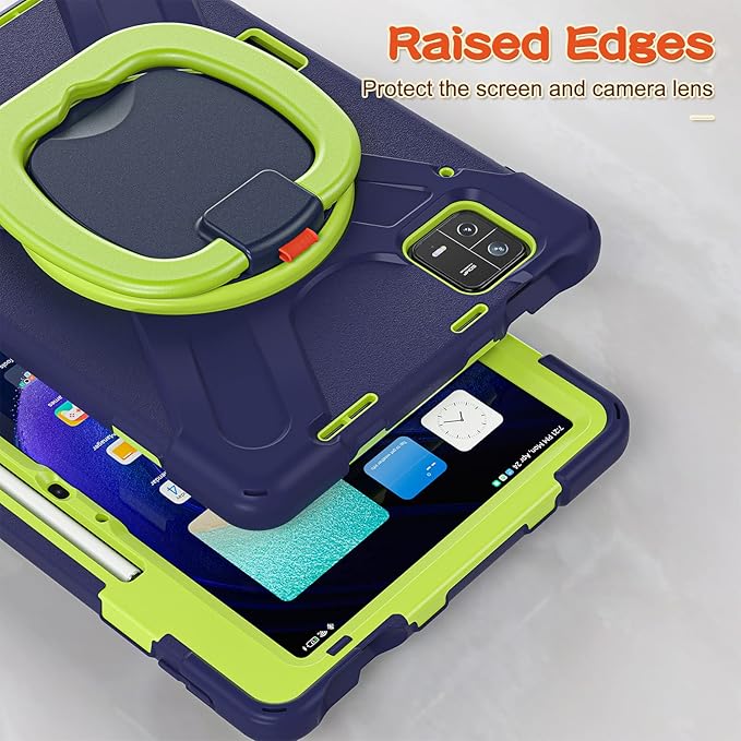 for Xiaomi Mi Pad 6/ Mi Pad 6 Pro 11-inch Tablet Case - Heavy Duty Shockproof Cover 360° Rotating Hand Strap Foldable Stand Anti-Slip Handle Adjustable Shoulder Strap Pen Holder - Navy