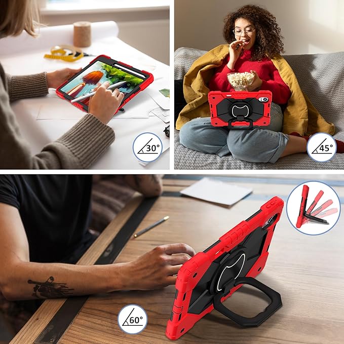 Shoulder Strap Tablet Case for Huawei MatePad Air (2025/2024) Heavy Duty Shockproof Protective Cover with Kickstand Handle Shoulder Strap for Kids Women Man Red Black