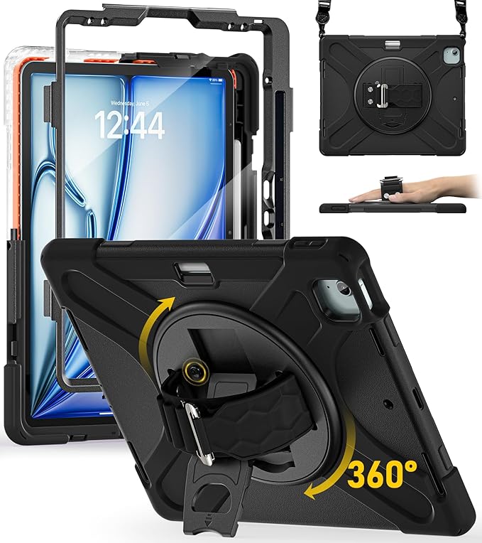 BRAECN Case for iPad Air 13 Inch 2026(M4)/2025(M3)/2024(M2) &amp iPad Pro 12.9''(2022/2021/2020/2018) Full-Body Protection Screen Protector Pencil Holder 360° Rotating Handle Kicktand Kids Friendly