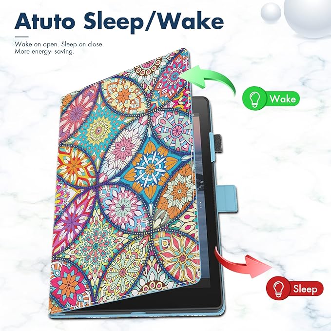 Dteck for Fire HD 8 Tablet Case (8th/7th/6th Generation-2018/2017/2016 Release) 8 Folio Case with Auto Sleep Wake &amp Stand Function with Hand Strap Protective PU Leather Cute Cover Stained Gla