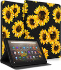 for Amazon Kindle Fire HD 8/8 Plus Tablet Case 10th/12th Generation for Women Girls Folio Cover Cute Fashion Design Girly Kawaii Black Sunflower Pretty Teen Cases for Kindle Fire Case 8 Inch