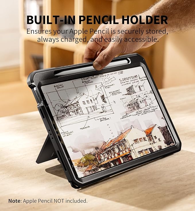 Dexnor Case for iPad Pro 11 inch 4th/3rd/2nd/1st Gen (2022/2021/2020/2018)Rugged Protective Case with 360° Rotating Hand Strap &amp Stand &amp Screen Protector &amp Pencil Holder Shockproof Bumper