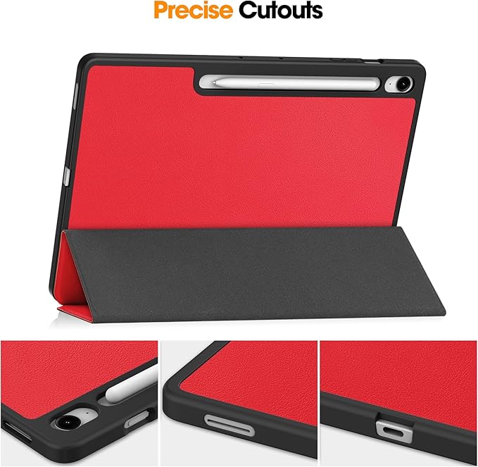 Case for Samsumg Galaxy Tab S10 FE+/S10 FE Plus 13.1 Inch 2025 (Model: SM-X620/SM-X626B) Trifold Stand Smart Cover with S Pen Holder [Auto Wake/Sleep] PU Leather Soft TPU Bumper Shell Red