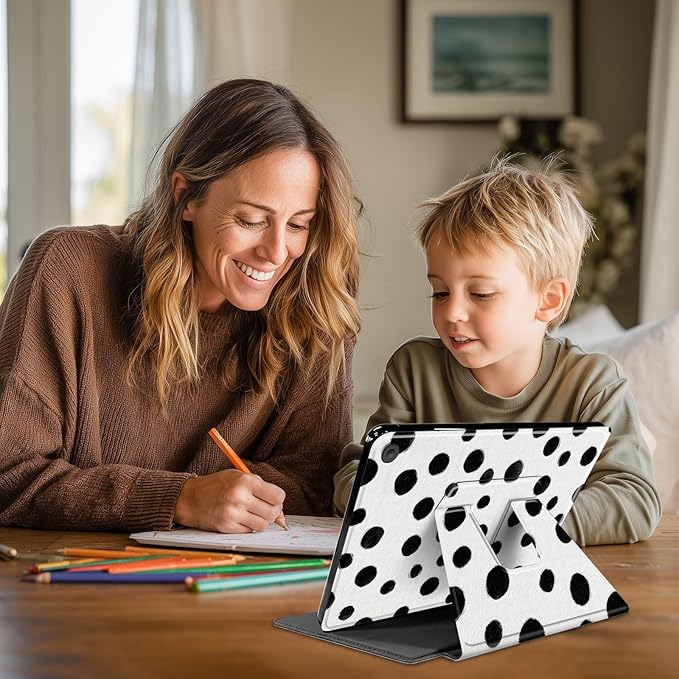 Case for Kindle Fire HD 8 &amp 8 Plus Tablet(12th/10th Gen 2024/2022/2020) 360 Degree Rotating Swivel Stand Flip Cover with Auto Sleep/Wake Cute Polka Dot