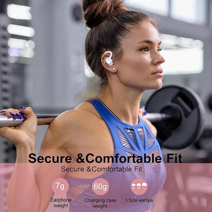 sprtoybat Wireless Earbuds 2026 New Bluetooth 5.4 Headphones Sport Earphones with 68Hrs Playtime LED Display ENC Noise Cancelling Mic IPX7 Waterproof Over Ear Ear Buds with Hook for Sports/Running
