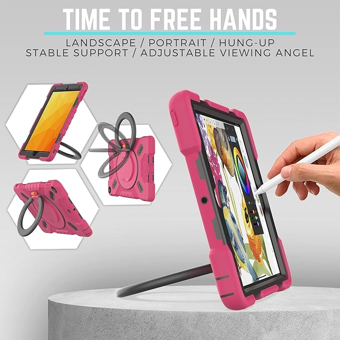 PEPKOO Triple Shockproof Case for iPad 9th/8th/7th Generation 10.2 inch 2021/2020/2019 Air 3rd Generation 10.5 inch Heavy Duty Cover with Pencil Holder Handle Kickstand Shoulder Strap Pink