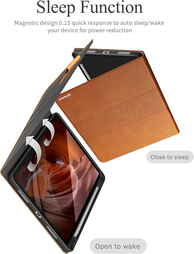 auaua Case for iPad Pro 11 Inch (M5/M4) 2025/2024 PU Leather Case with Pencil Holder Supports Pencil Pro and Pencil(USB-C) Adjustable Angles Auto Sleep/Wake (Brown)