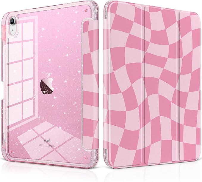 MEEgoodo Case for iPad A16 11th Generation 2025/10th Generation 2022 Glitter Tablet Cases with Transparent Acrylic Back+Trifold Stand +Pencil Holder+Auto Wake/SleepRomantic Pink Square