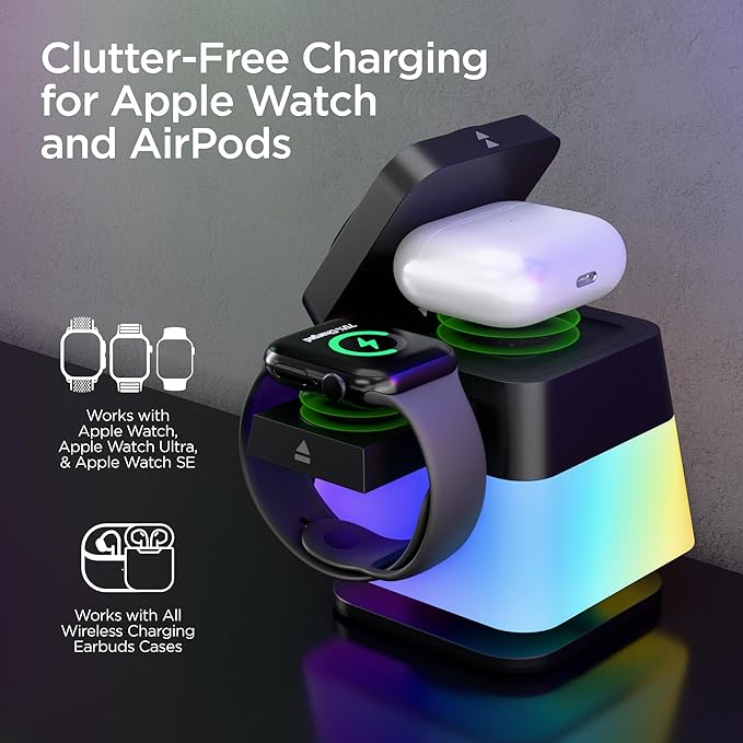 MagSafe 3-in-1 Cube Wireless Charging Stand 15W Foldable Fast Magnetic Charger Dock Phone Mount for iPhone 17/16/15 Apple Watch 1-8/Ultra &amp AirPods