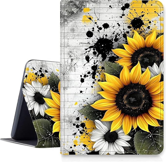 Case for Amazon Fire HD 10 and 10 Plus Tablet (13th/11th Generation 2023/2021 Release) 10.1 PU Leather Smart Protective Cover with Auto Sleep/Wake for Fire HD 10 2023Wood Sunflower