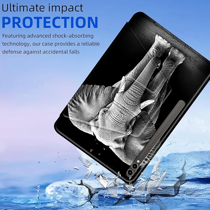 for Samsung Galaxy Tab S9 Plus Case 12.4'' Rotating Auto Wake Sleep for Samsung S9+/S9 FE Plus Tablet Case Leather Elephant Table Cover for Woman Man
