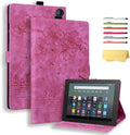 for Amazon Kindle Fire HD 8 &amp Fire HD 8 Plus Case 12th/10th Generation (2024/2022/2020) 8 UUcovers Embossed PU Leather Folio Magneic Cover with Stand/Pencil Holder Cherry Blossom Rose Cat