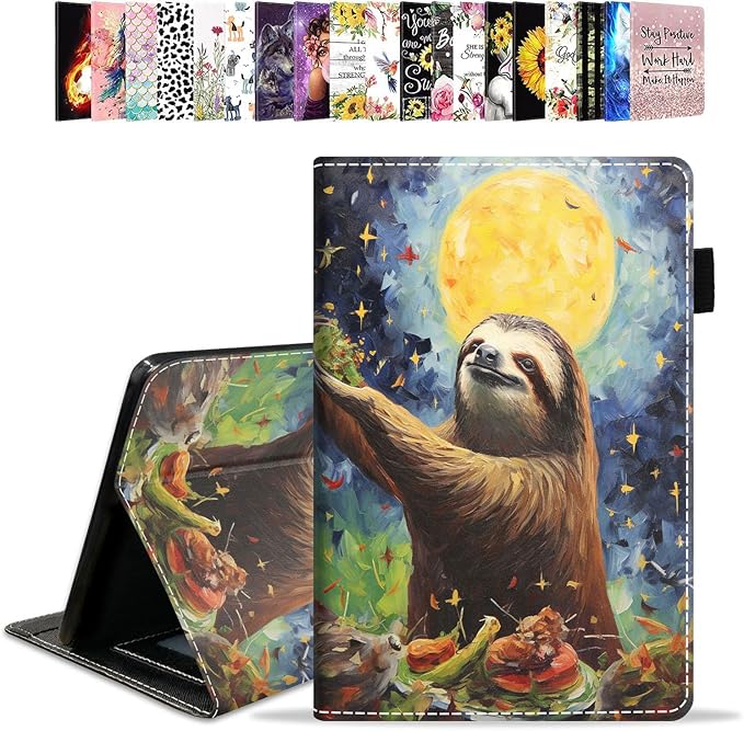 Case for All-New Amazon Kindle Fire HD 10 &amp 10 Plus Tablet 10.1 (13th/11th Generation 2023/2021 Release) - PU Leather Folio Case with Smart Auto Wake/Sleep Sloth
