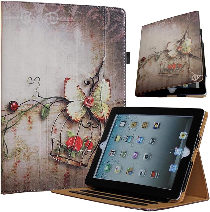 Case for iPad 10.2 9th/8th/7th Generation Multi-Stand Folio Smart Cover with Pocket Auto Wake Up/Sleep for 2021/2020/2019 A2602 A2603 A2604 A2270 A2428 A2429 A2197 A2200 (Butterfly Flower)