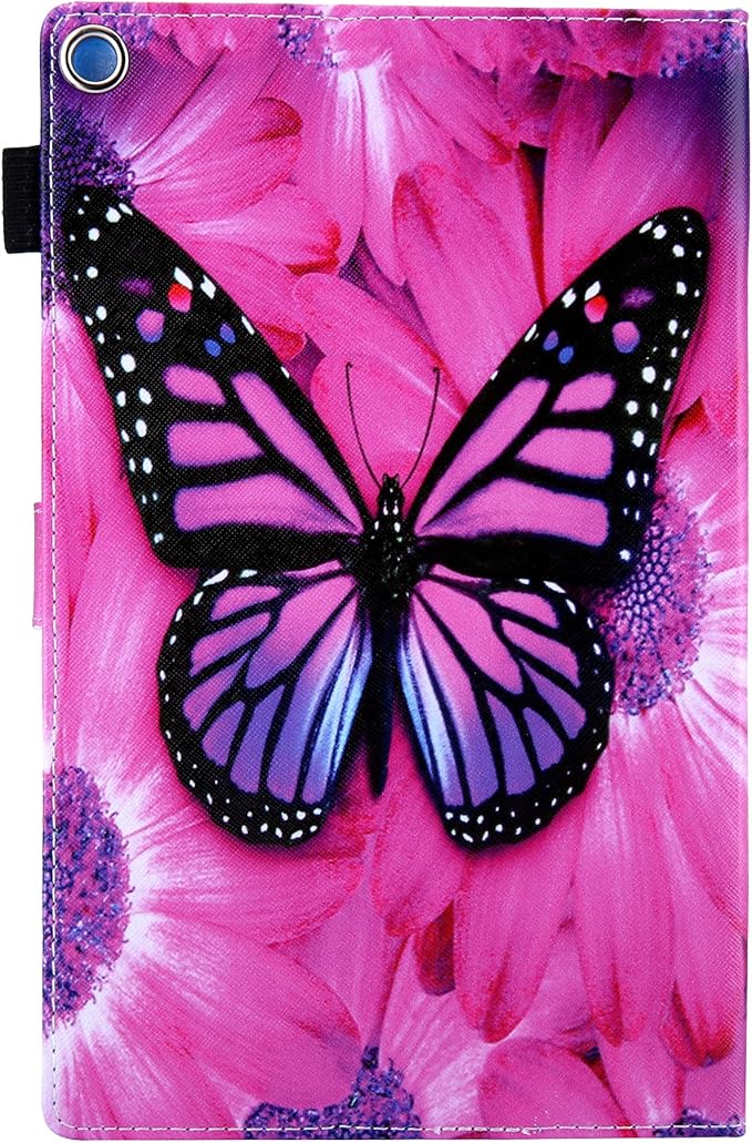 Case for Amazon Kindle Fire HD 10 Tablet 9th/7th Generation 2019 and 2017 with Stylus Holder Card Slots [Auto Sleep/Wake] Smart Stand PU Leather Magnetic Folio Cover Red Butterfly Flower