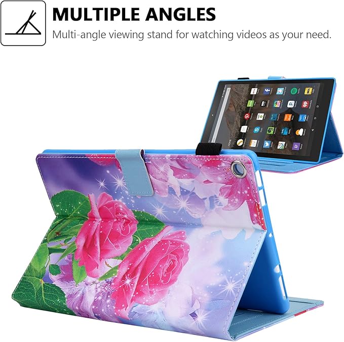 Folio Case for Amazon Fire HD 10 Tablet (5th/7th/9th Generation) Slim Fit Stand Magnetic Soft TPU Back Smart Cover for All-New Fire HD 10 2015/2017/2019 Sleep Mode Rose Blossom