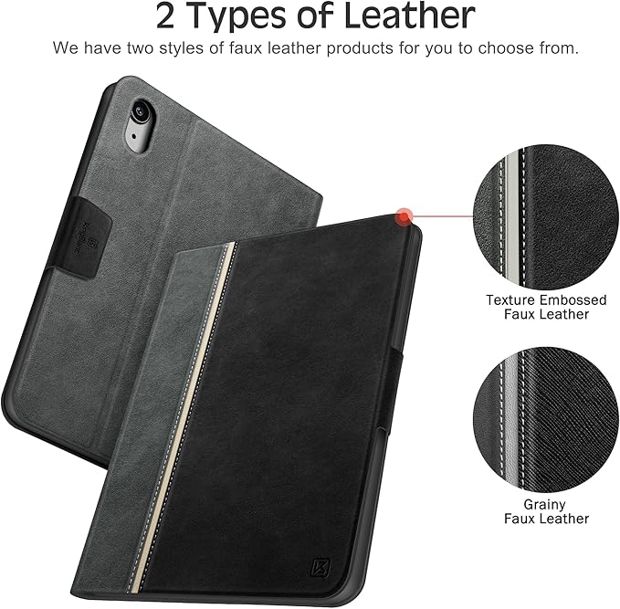 KingBlanc Case for iPad mini 7 (A17 Pro) iPad mini 7th/6th Generation (2024/2021 8.3 inch) with Pencil Holder Vegan Leather Stand Cover Auto Sleep/Wake Adjustable Viewing/Drawing Angle Black