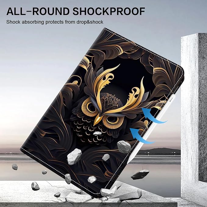 ALILANG Case for iPad Pro 13 inch M5/M4 (2025/2024) Tablet Case PU Leather Shockproof Folding Stand Cover with Card Holder and Pen Holder -Owl