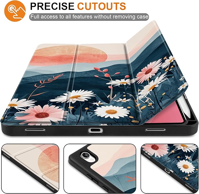 DONGKE Case for Samsung Galaxy Tab S11 5G 11 2025 Model (SM-X730/X736B) Slim Lightweight Trifold Stand Cover with S Pen Holder Auto Sleep/Wake Soft TPU Shockproof Back Daisies