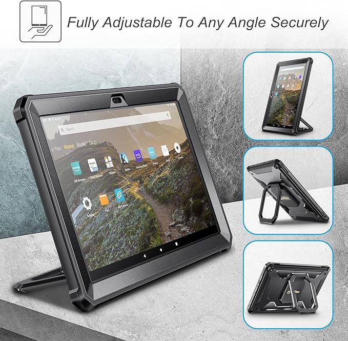 Fintie Case for Amazon Fire HD 10 &amp Fire HD 10 Plus (11th Generation 2021 Release) - [Tuatara Rotating] Multi-Functional Grip Carry Stand Cover w/Built-in Screen Protector Black