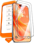 TORRAS Military-Grade Screen Protector for iPhone 15 Pro Max [9H+ Aerospace Tempered Glass＆12FT Shatterproof ] One-Step Installation Full Coverage Fit Bubble Free Top-Notch Protection 2 Pack