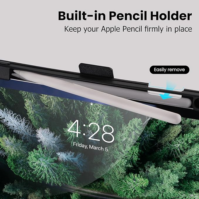 Handmade Case for iPad A16 11th Gen 11 Inch 2025 / iPad 10th Generation 10.9'' with Pencil Holder PocketMulti Angles StandMagnetic ClosureVegan Leather CoverAuto Sleep/WakeBlack
