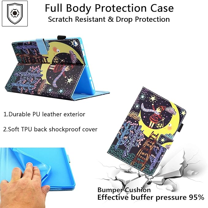 Fire HD 10 Tablet Case (9th Gen 2019 and 7th Gen 2017) with Pencil Holder [Multiple Angle Viewing] Stand Smart PU Leather Cover [Auto Sleep/Wake] for Amazon Kindle Fire 10.1 Inch Star Girl