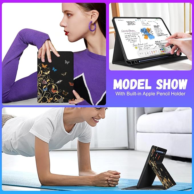 for Samsung Galaxy Tab S8/S9 Case 14.6 Inch 2022/2023 Women/Folio Cover with Pencil Holder Cute Kawaii Butterfly Design Pretty Tablet Cases