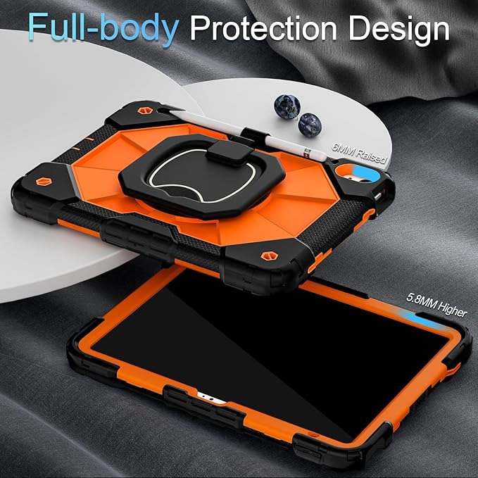 Case for iPad (A16) 11th Generation 11 Inch (2025) /iPad 10th Generation 10.9 Inch (2022) with Screen Protector/Rotating StandMilitary Grade Shockproof i Pad Case 10th GenerationOrange