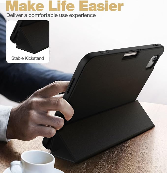SURITCH for iPad 10th Generation Case 10.9 inches 2022 Built-in Screen Protector Apple Pencil Holder Magnet Tri-fold Stand Cover Auto Wake/Sleep Full Body Shockproof Protection Black