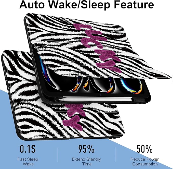 TWOLSKOO Case for iPad Pro 11-inch (M5 2025 / M4 2024) Clear Acrylic Back with TPU Bumper Pencil Holder Trifold Stand Auto Sleep/Wake Zebra Stripes
