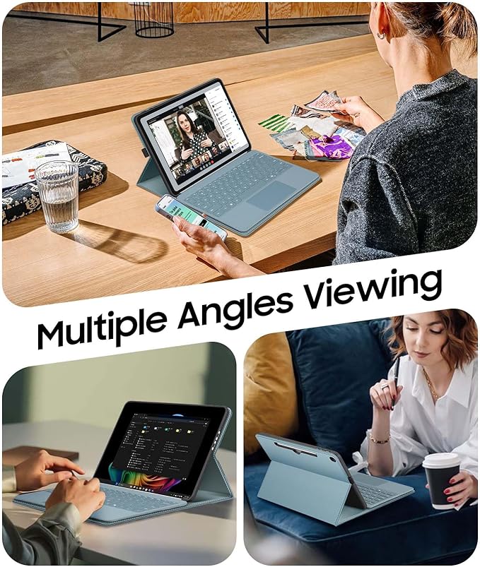 Fintie Protective Case for Microsoft Surface Pro 12 Inch (2025) Multi-Angle Viewing Portfolio Business TPU Back Cover with Pocket &amp Stylus Holder Compatible with Type Cover Keyboard (Ocean Blue)